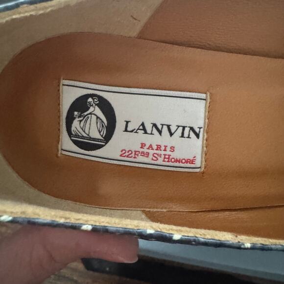 NIB Lanvin Snakeskin Embossed Dotted Espadrille Wedges in Bleu Marine - Picture 9 of 12